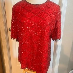 💯 Silk , Beaded/Sequins, Red .. stunning.. size 2X, fully lined